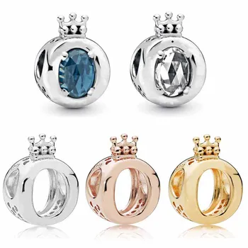 Pôvodné Rose Šumivé O S Blue & Jasné, Crystal Korálky Charms Nosenie Náramku 925 Sterling Silver Perličiek Šperky