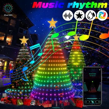 RGB Smart Vianočný Stromček Vodopád Víla String Svetlá Remote APP Bluetooth Ovládanie LED Svetlom Zobraziť Strom Hudbu, Synchronizovať Dovolenku Dekor